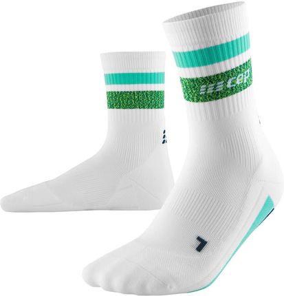 Damskie skarpety kompresyjne sportowe CEP Miami Vibes 80's krótkie białe z zielono-miętowymi paskami - limitowana edycja