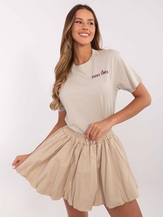 Beżowy t-shirt z nadrukiem na plecach SUBLEVEL - zdjęcie 2