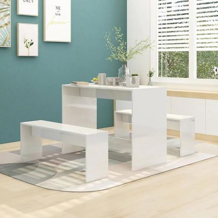 Zakito Zestaw Mebli Jadalnianych Biały O Wysokim Połysku 102x50x75cm 2 Ławki 110kg (Z809482) - zdjęcie 3