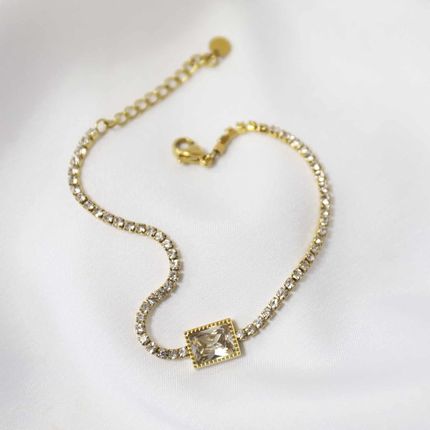 Otien Bransoletka złota damska tenisowa z kryształkiem ze stali chirurgicznej