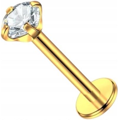 Kolczyk Piercing Złoty Labret z cyrkonią Stal Ch. 316L Lobe Helix 1,2/6/2 - zdjęcie 3