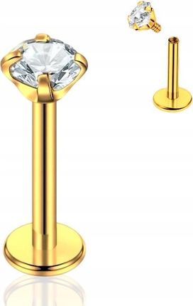 Kolczyk Piercing Złoty Labret z cyrkonią Stal Ch. 316L Lobe Helix 1,2/6/2 - zdjęcie 4