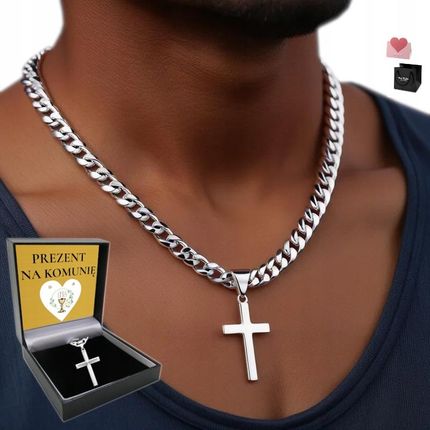 Srebrny Łańcuszek Z Krzyżykiem Męski Łańcuch Pełny Krzyż Diamentowany