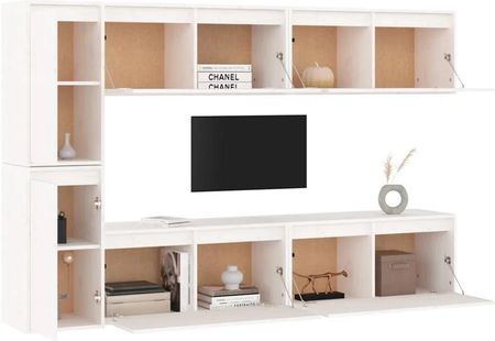 Zakito Home Klasyczne Szafki Tv Z Litego Drewna Sosnowego Białe Zestaw 6Szt. (ZH3100235) - zdjęcie 2