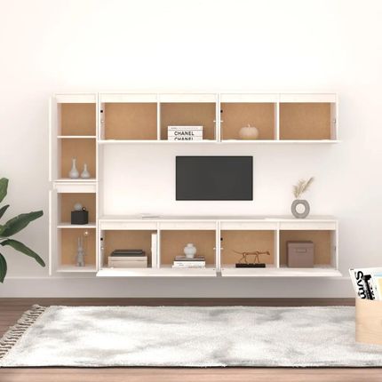Zakito Home Klasyczne Szafki Tv Z Litego Drewna Sosnowego Białe Zestaw 6Szt. (ZH3100235) - zdjęcie 3