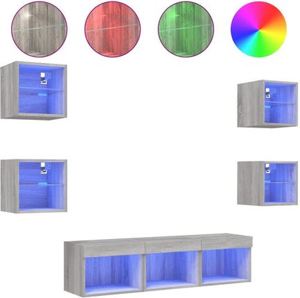 Zakito Europe Wiszące Meble Rtv Led Rgb Szary Dąb Sonoma 7Szt. (ZE3216588)