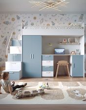 Zdjęcie Zestaw wielofunkcyjny Raj 4 –  z biurkiem, szafą, schodkami z funkcją szuflad oraz łóżkiem ze stelażem i materacem, niebieski mglisty - Tłuszcz