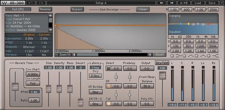Ir360 Program muzyczny Waves IR360 Convolution Reverb Wtyczka Surround Reverb ...