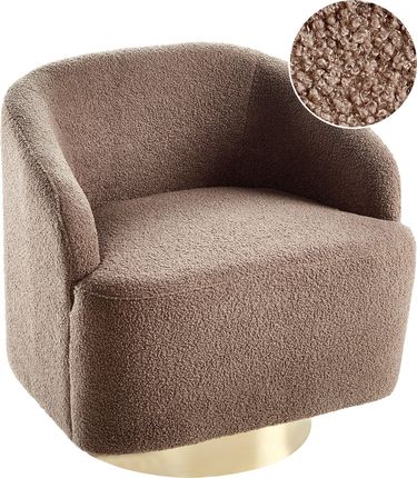 Beliani Fotel Brązowy Boucle Koktajlowy Złota Obrotowa Podstawa W Stylu Glam Retro Tapicerka Baranek (579808)