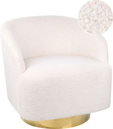Beliani Fotel Biały Kremowy Boucle Koktajlowy Złota Obrotowa Podstawa W Stylu Glam Retro Tapicerka Baranek (368702)