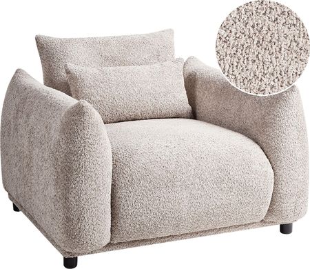 Beliani Fotel Beżowy Boucle Koktajlowy Czarne Nóżki Zaokrąglone Oparcie W Stylu Glam Retro Tapicerka Baranek (590586)