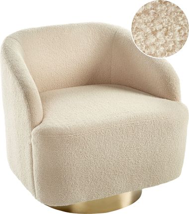 Beliani Fotel Beżowy Boucle Koktajlowy Złota Obrotowa Podstawa W Stylu Glam Retro Tapicerka Baranek (579770)