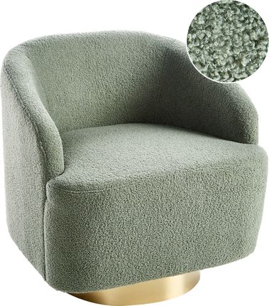 Beliani Fotel Jasnozielony Boucle Koktajlowy Złota Obrotowa Podstawa W Stylu Glam Retro Tapicerka Baranek (579789)