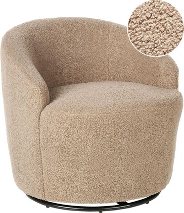 Beliani Fotel Beżowoszary Boucle Koktajlowy Czarna Obrotowa Podstawa W Stylu Glam Retro Tapicerka Baranek (567817)