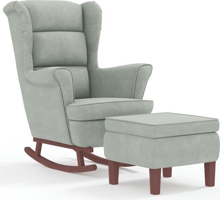 Dkd Home Decor Fotel Bujany I Taboret Z Drewnianymi Nogami Jasnoszary Aksamit (4593121230) - zdjęcie 2
