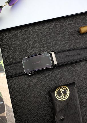 Pasek Skórzany Męski PIERRE CARDIN Czarny Metalowa Klamra Automatyczna - zdjęcie 2