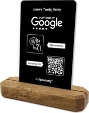 Heyprint Stojak, Prezenter Z Qr I Nfc Do Zbierania Opinii W Google, Nazwa Firmy, Podkład Dębowy, Czarny Pionowy