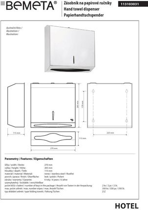 Bemeta Pojemnik Na Ręczniki Papierowe 265Mm 113103031 - zdjęcie 2