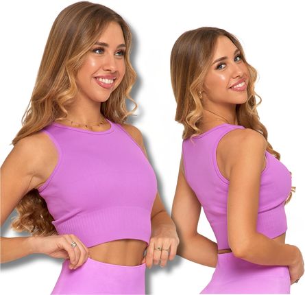 TOP DAMSKI SPORTOWY CROP TOP PRĄŻKOWANY ELASTYCZNY KRÓTKA KOSZULKA MORAJ L