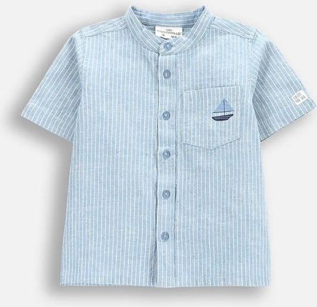 Koszula z krótkim rękawem niebieska ze stójką i kieszonką