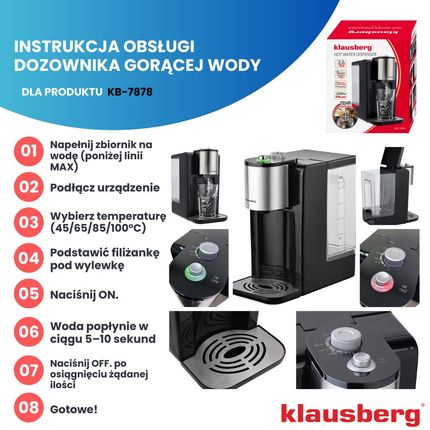 Klausberg Dozownik Dystrybutor Podgrzewacz Do Gorącej Wody 2.2L Z Regulacją Temperatury Kb-7878 - zdjęcie 3