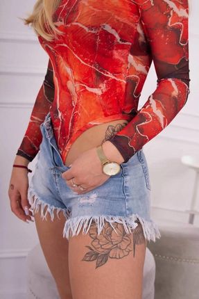 Bluzka body wzór marmur czerwona - zdjęcie 2
