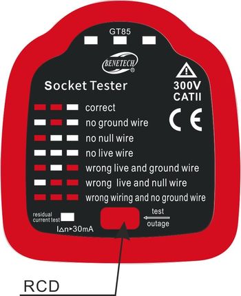 Benetech Tester Gniazd Sieciowych Multimetr 230V Detektor Funkcja Rcd Led 30 Ma (GM85) - zdjęcie 4