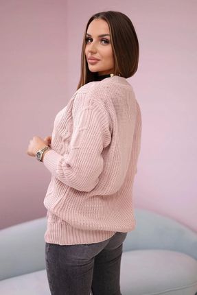Sweter zapinany na guziki z szerokim rękawem pudrowy róż - zdjęcie 2