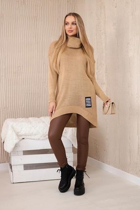 Sweter z golfem jasny camelowy - zdjęcie 2