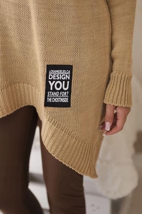 Sweter z golfem jasny camelowy - zdjęcie 3