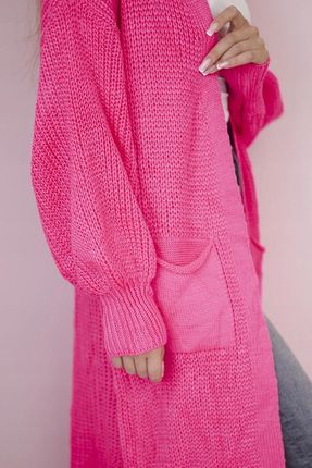 Sweter długi kardigan różowy neon - zdjęcie 2