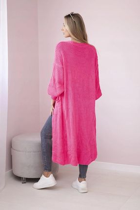 Sweter długi kardigan różowy neon - zdjęcie 4