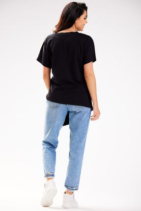 Stylowa Bluzka Czarny | MUST HAVE Nowoczesna Bluzka Czarny Na Codzień r.L/X - zdjęcie 3