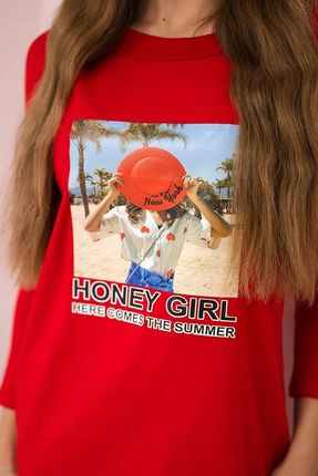 Sukienka z nadrukiem Honey girl czerwona - zdjęcie 2