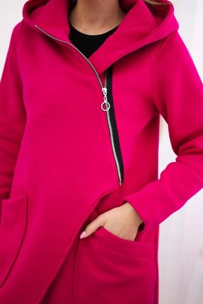 Bluza ocieplana z asymetrycznym suwakiem fuksja - zdjęcie 4