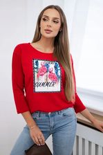 Bluzka z grafiką flamingów 3D czerwona - zdjęcie 1