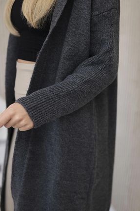 Sweter Kardigan z kapturem grafitowy - zdjęcie 5