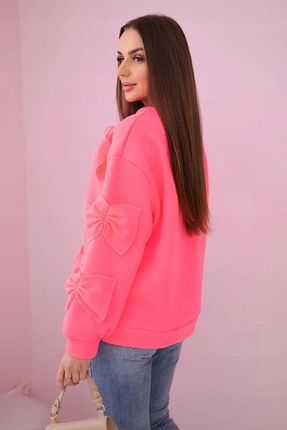 Bluza ocieplana z ozdobnymi kokardami różowy neon - zdjęcie 3