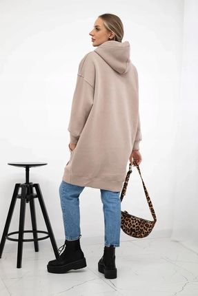 Bluza ocieplana z haftowanym napisem oversize ciemno beżowa - zdjęcie 2