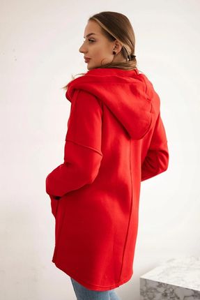 Bluza ocieplana z dłuższym tyłem i kieszeniami czerwona - zdjęcie 3
