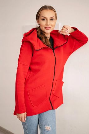 Bluza ocieplana z dłuższym tyłem i kieszeniami czerwona - zdjęcie 2