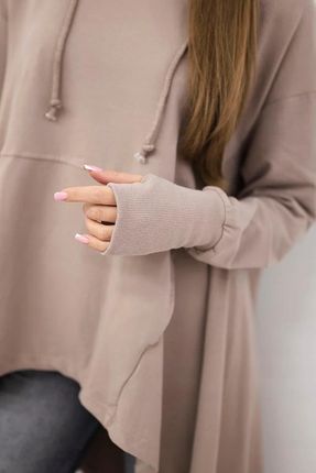 Bluza rozkloszowana u dołu ciemno beżowa - zdjęcie 2