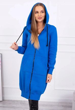 Bluza ocieplana długa z kapturem chabrowa