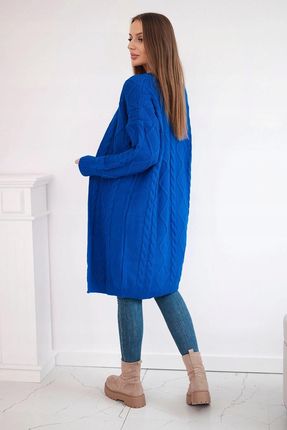 Sweter Kardigan z warkoczowym splotem chabrowy - zdjęcie 2