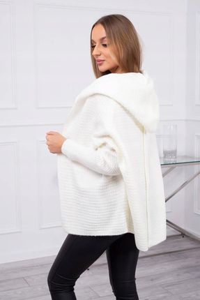 Sweter z kapturem i rękawami typu nietoperz ecru - zdjęcie 2