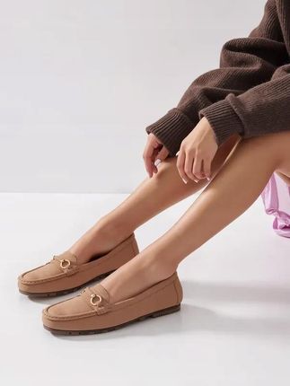 Mokasyny Dmaskie Elegante Karmel Beżowe 36 - zdjęcie 2