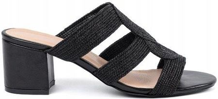 Sandały czarne na obcasie plecione 40