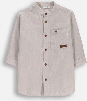 Koszula z rękawem 3/4 ecru ze stójką i kieszonką z przodu