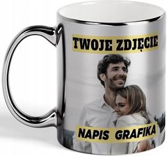 Klik&Lab Srebrny Kubek Personalizowany Kubki Z Własnym Zdjęciem Napisem Nadrukiem