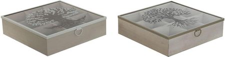 Home Esprit Pojemnik Na Herbatę Brązowy Beżowy Metal Szkło Drewno Mdf 24x24x6,5cm (2szt.) (S3059148)